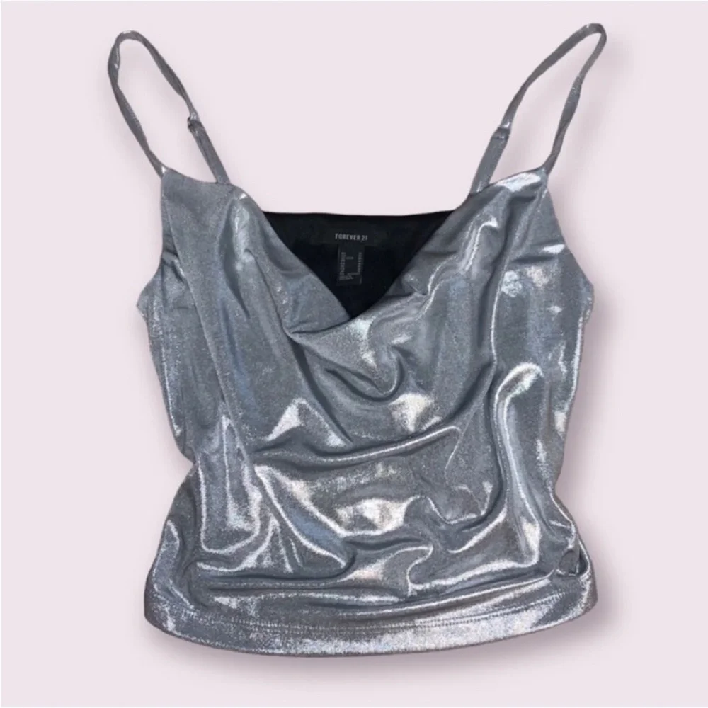 Forever 21 Silver Metallic Cowl Neck Top - Picture 1 of 4